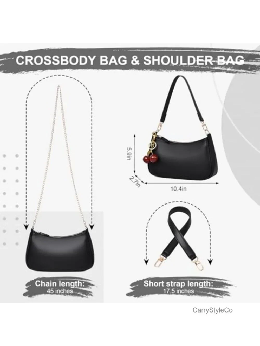 Faux Leather Cherry Charm Hobo Crossbody Bag with RFID Blocking